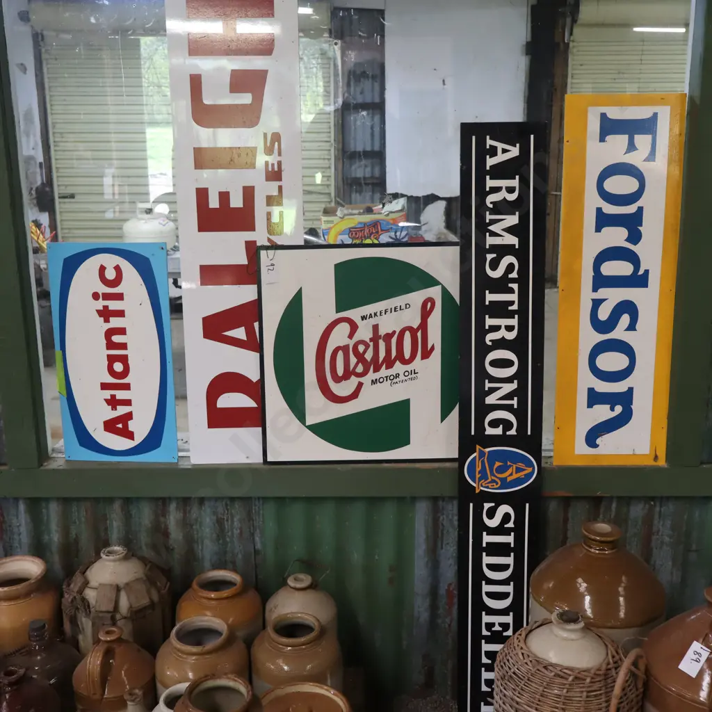 5x Ray Bovey Handpainted Signs Atlantic, Raleigh, Castrol, Fordson, Armstrong. Image 1++