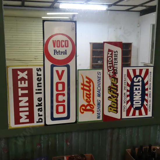 5x Ray Bovey Handpainted Signs Mintex, Voco, Beatty, Rokfire, Sternol
