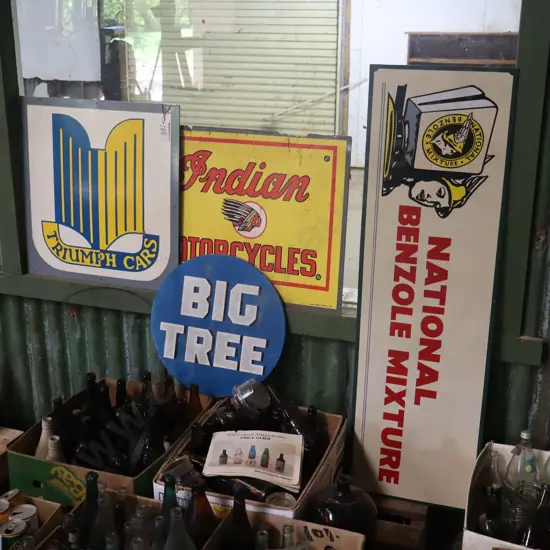 4x Ray Bovey Handpainted Signs National, Triumph, Indian, Big tree