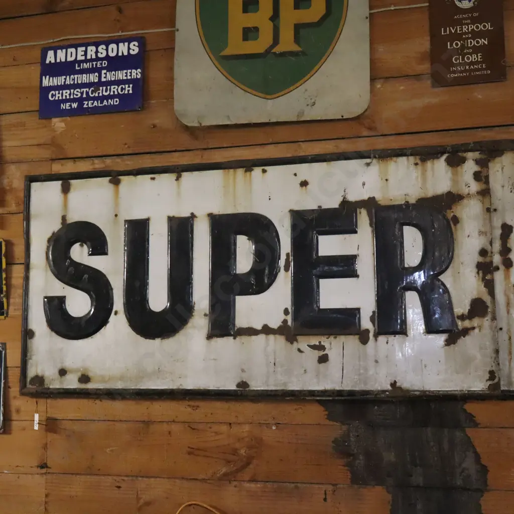 Large 2 Piece 12 Foot x 3 Foot Super Shell Enamel Sign Image 1++