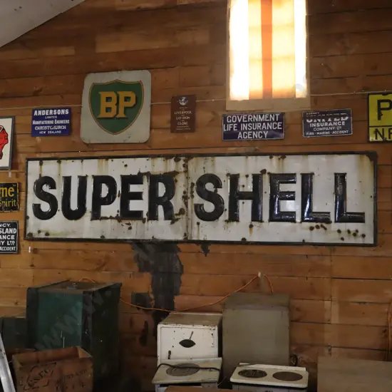 Large 2 Piece 12 Foot x 3 Foot Super Shell Enamel Sign