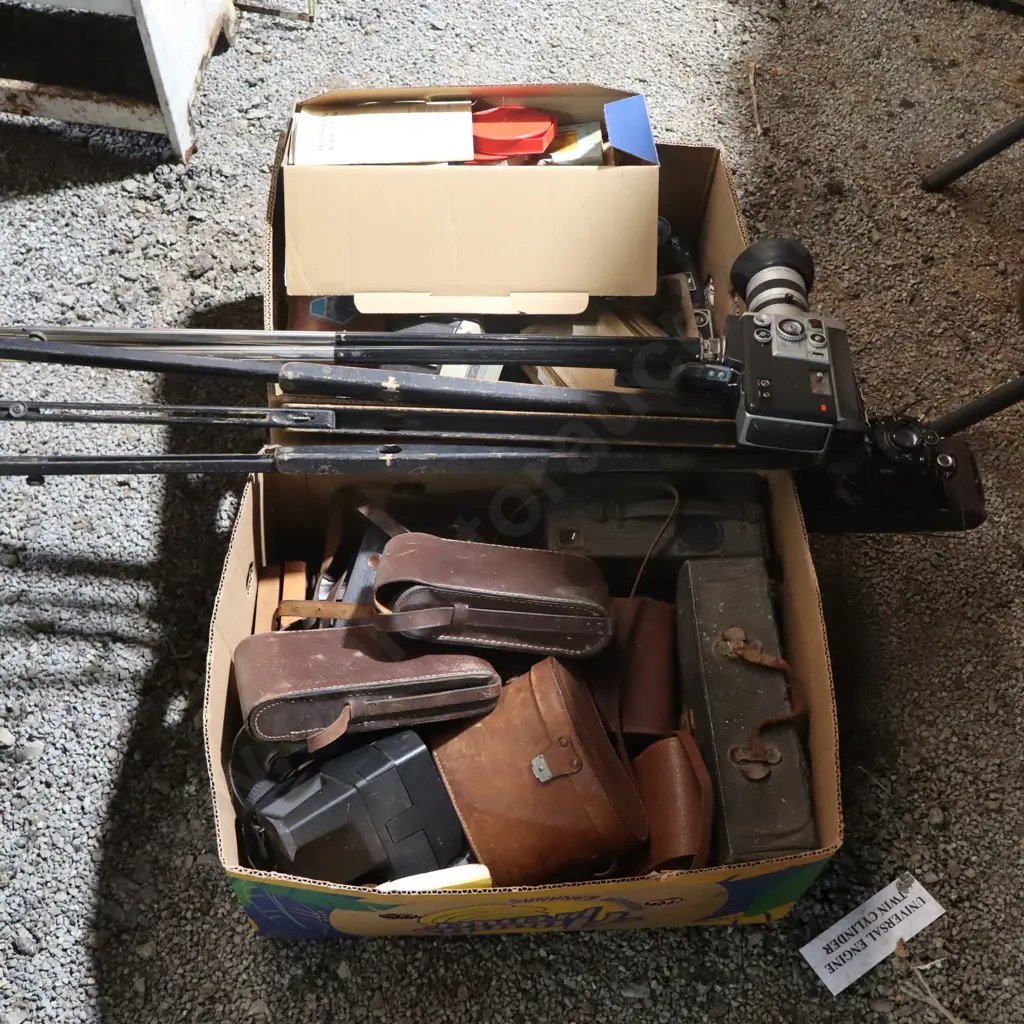 2X Boxes Cameras Ect and 2X Tripods Image 1++