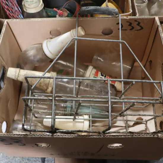 7x Oil Bottles And Oil Basket