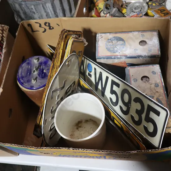 Box Vintage Batteries And Number Plates