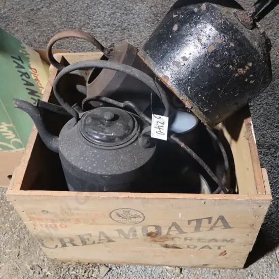 Box Cast Iron Kettles Camp Stoves Ect