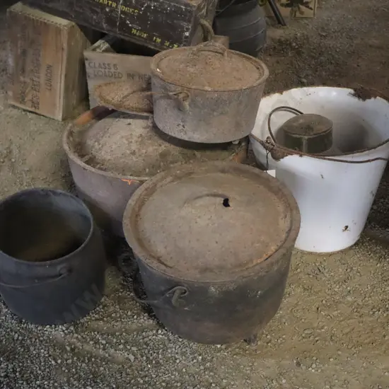 Camp Ovens And Enamel Bucket