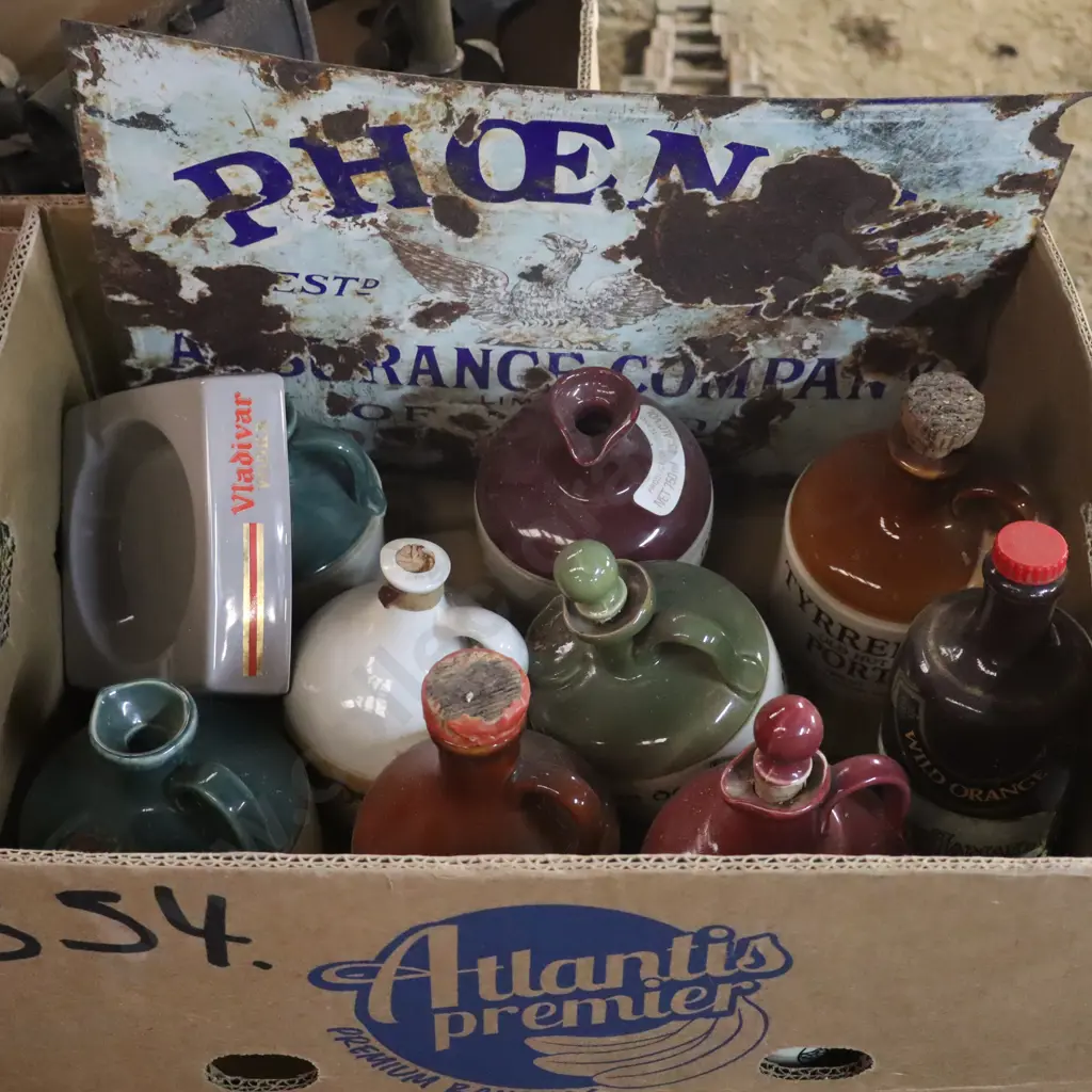 9X Whiskey Jugs And Enamel Sign Image 1++