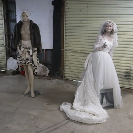 2X Mannequins, Wedding Dress, Fur Coat Ect.