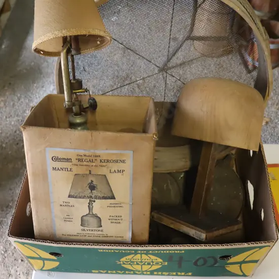 Box, Kerosene Lamp, Hat Block, Sive Ect.