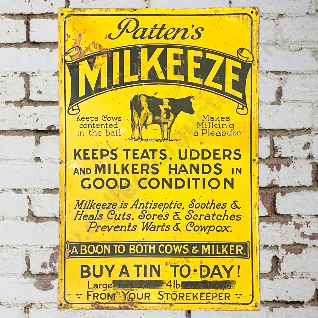 Patten's Milkeeze Tin Sign Large With Cow Image 1++