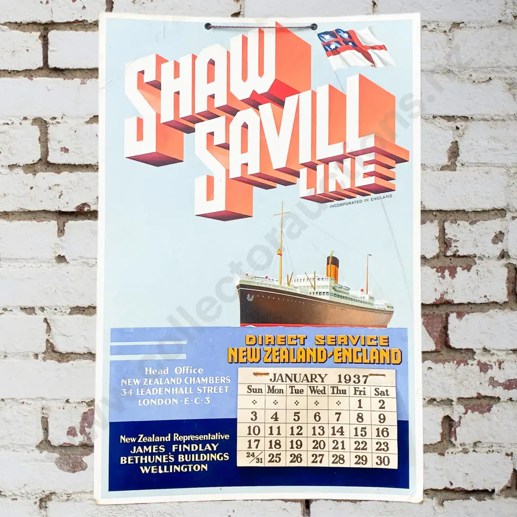 Shaw Saville Line Calendar 1937 Image 1++