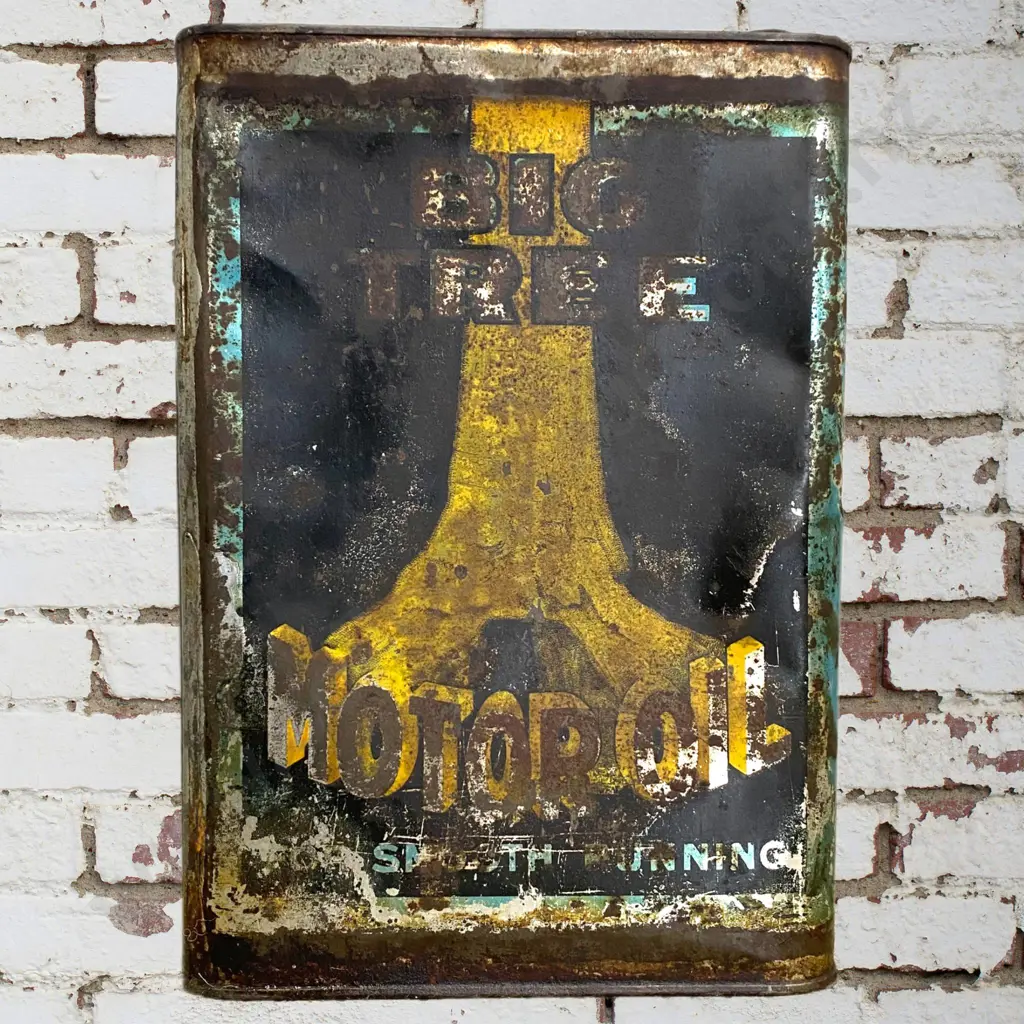 Full And Sealed Big Tree Petrol Tin 1930s Quality Oil Image 1++