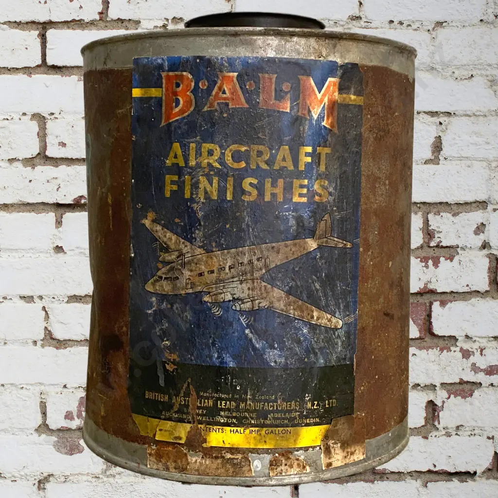 Old Balm Aircrast Finish Tin, Paper Label Image 1++