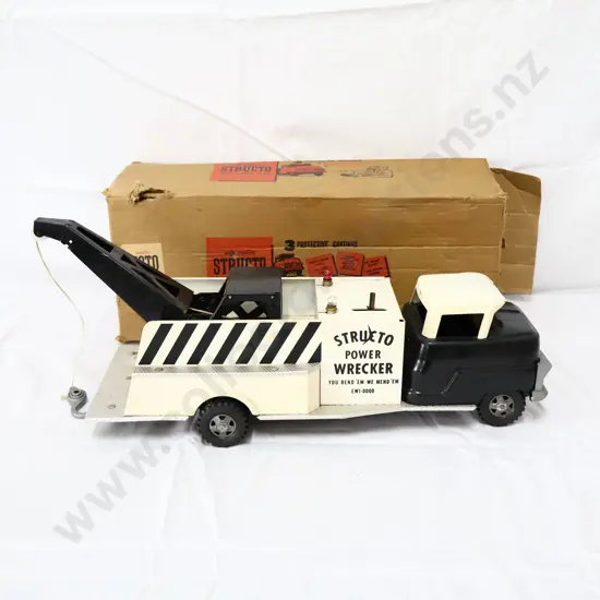 Boxed Structo Power Wrecker Black/White Pressed Stel Tow Truck