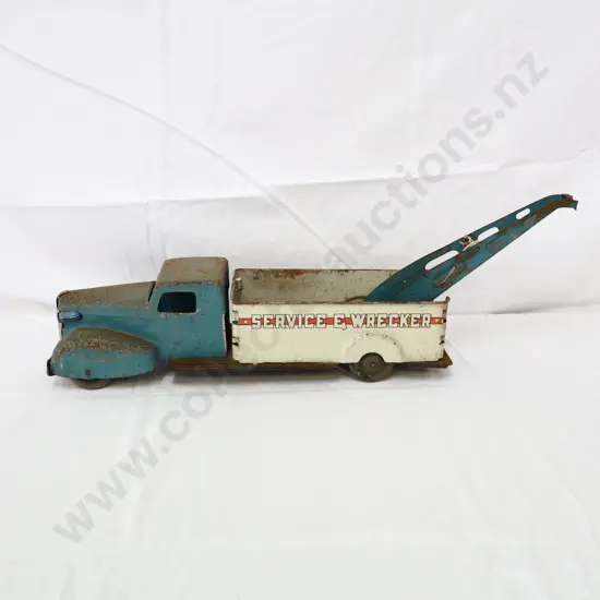 Wyandotte Wrecker E Service Blue/White Pressed Steel Tow Truck