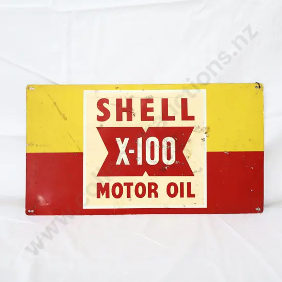 Double Sided Shell X100 Oil Bottle Rack Sign