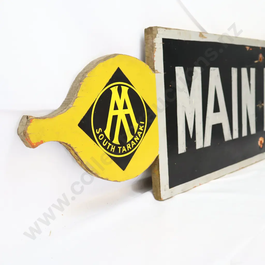 AA South Taranaki Main Road Wooden Street Sign Image 1++