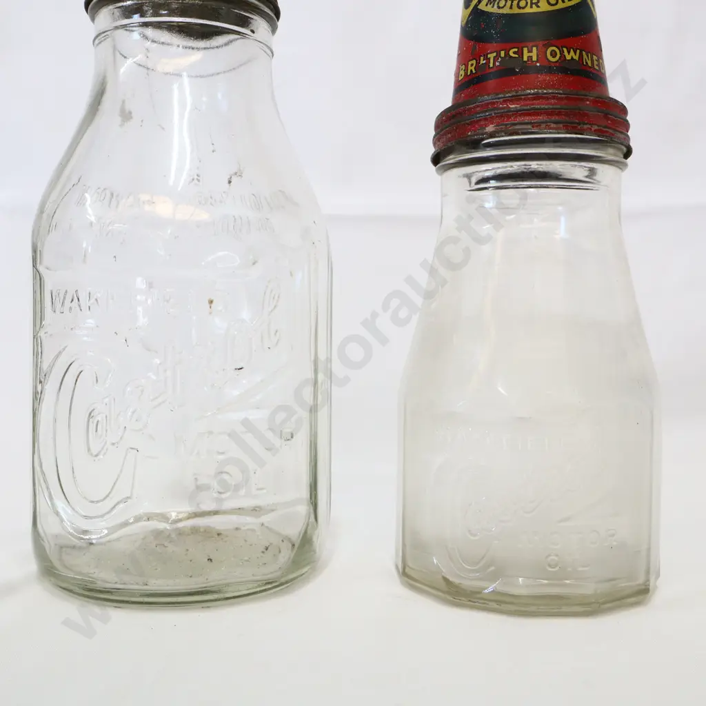 2 x Castrol Oil Bottes Pint and Quart With Tin Tops Image 1++