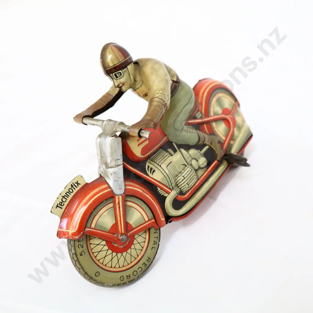 TECHNOFIX Motorcycle GE 258 Rider No 4 Clockwork Made in US Zone Germany  Image 1++