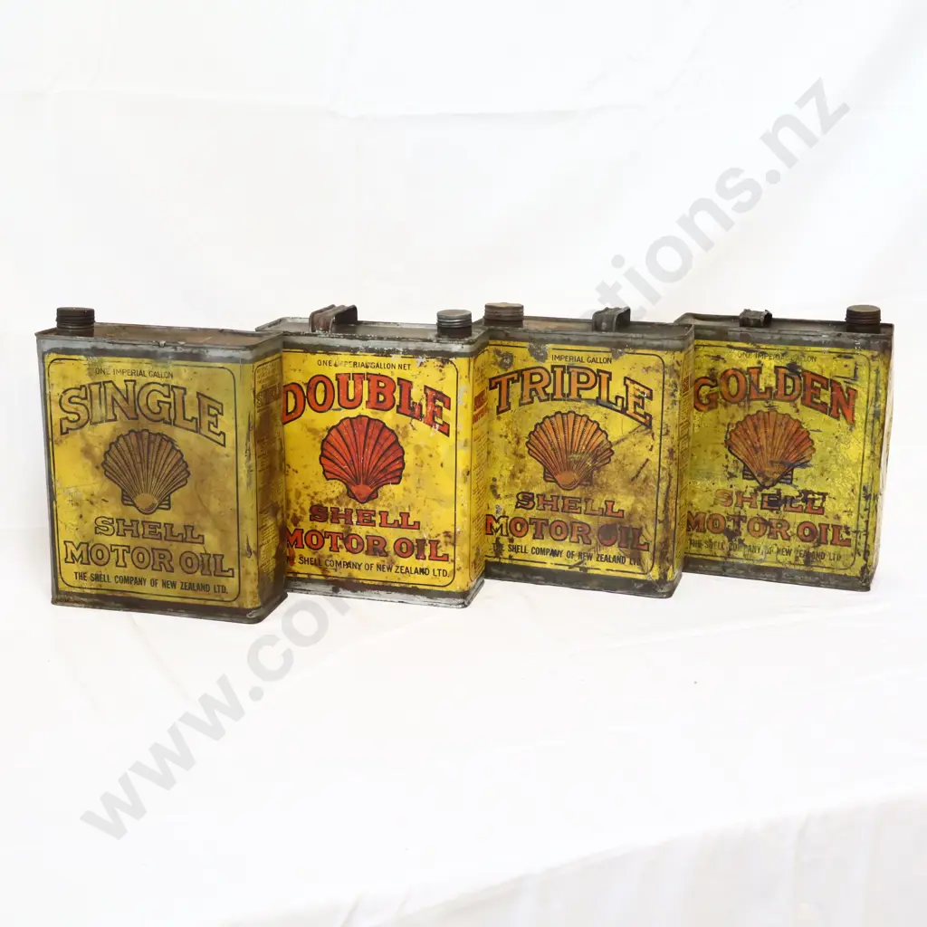FULL SET 1930's Shell Oil Tins Single, Double, Triple and Golden Image 1++