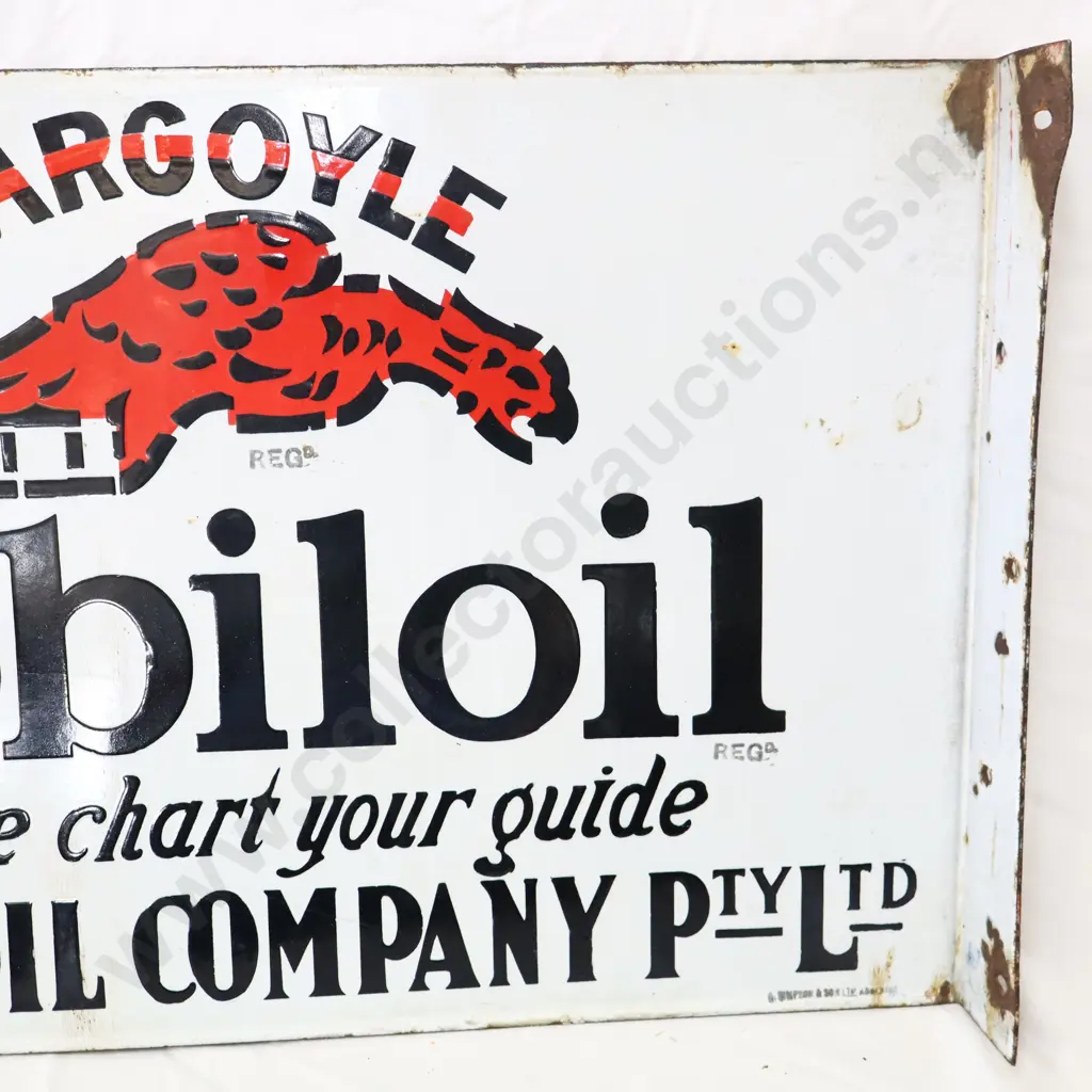 Mobil Oil Gargoyle Double Sided Flanged Enamel Sign Image 1++