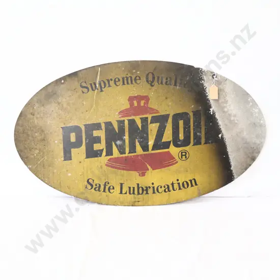 Pennzoil Oval Aluminum Sign A/F Fire Damage