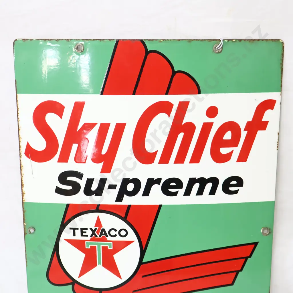 Texaco Skychief Supreme Supercharged With Petrox Enamel Bowser Sign Dated 1959 Image 1++