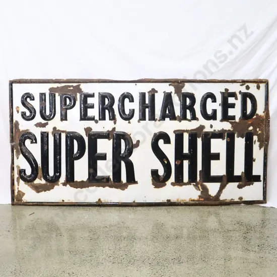 LARGE 6x3 Foot EARLY Supercharge Super Shell Embossed Enamel Sign NZ Only Sign