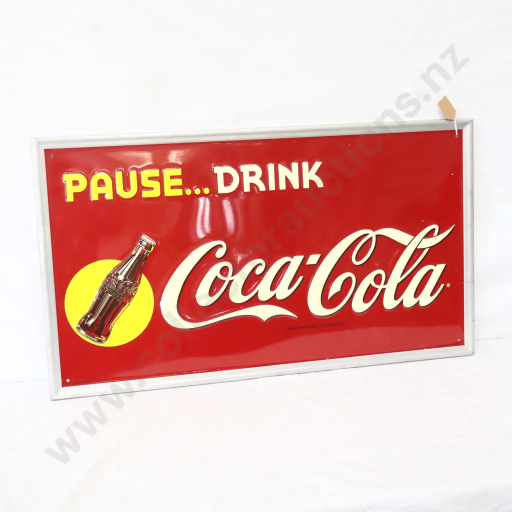 Pause…Drink Coca Cola Tin Embossed Sign Image 1++