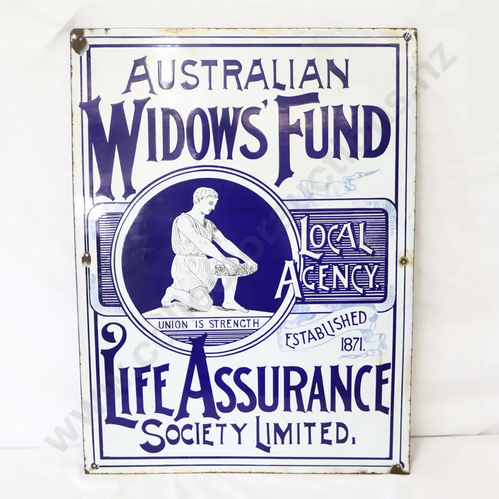 Australian Widows Fund Life Assurance Enamel Sign Image 1++