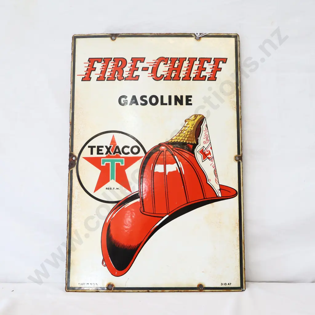 Texaco Firecheif  Enamel Petrol Bowser Sign Dated 1947 Image 1++