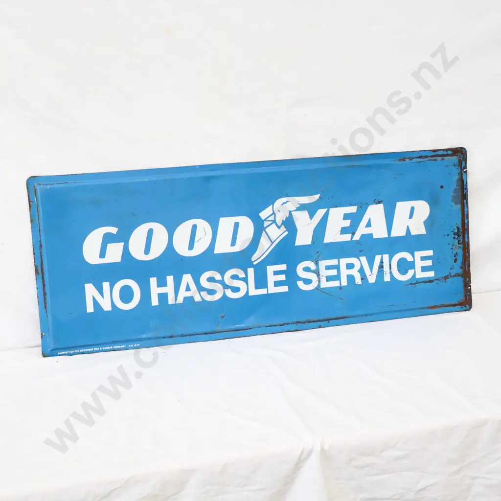 Goodyear No Hassle Service Tin Sign Dated 1977 Image 1++
