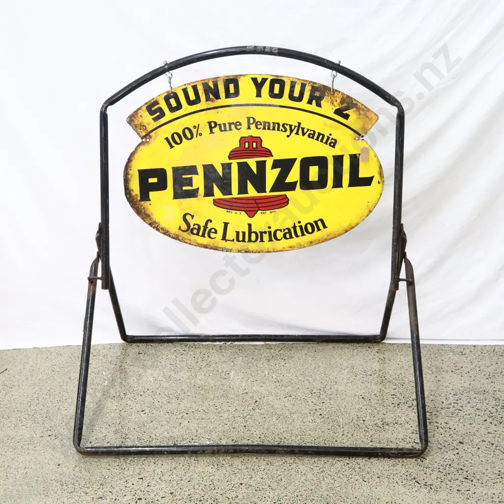 Pennzoil Curbside Swinining Sign On Original Frame Dated 1965 Image 1++