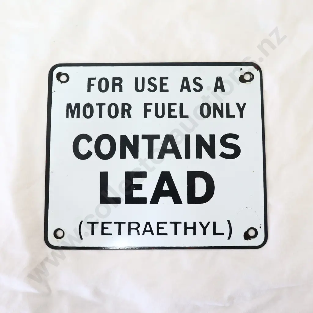 Contains Lead Enamel Petrol Bowser Sign Image 1++