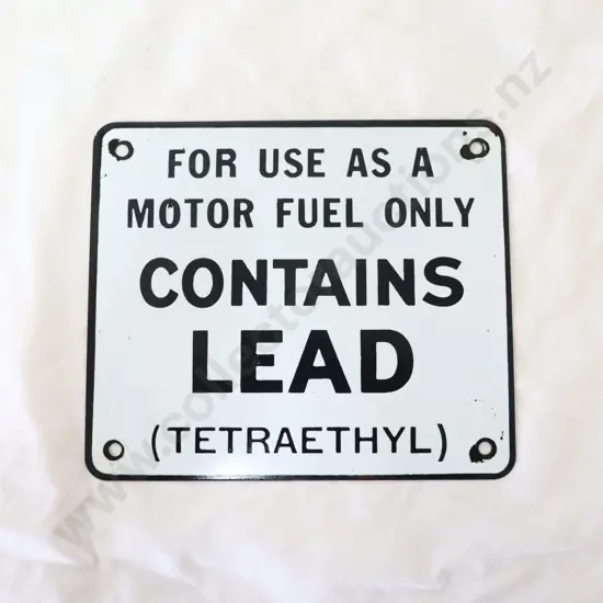Contains Lead Enamel Petrol Bowser Sign
