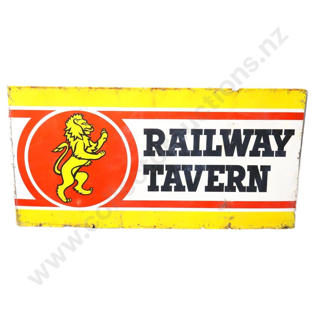 LARGE Railway Tavern Hawera Tin Lion Red Sign Image 1++