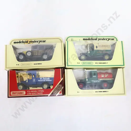 Matchbox models of yesteryear  4 Pc   BP 1912 Model T Ford , 1930 Ford A ,  Harrods 1922 Model T , Model T Ford low side