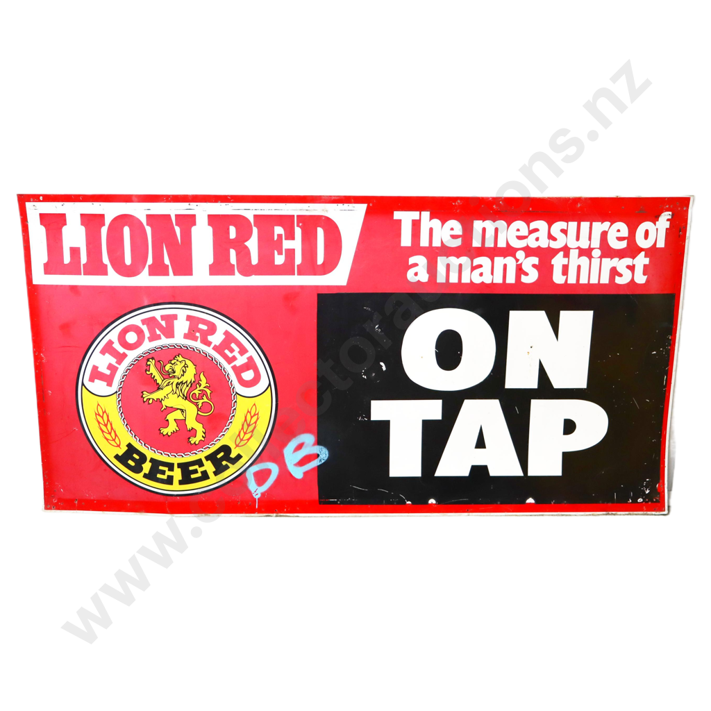 LARGE Lion Red On Tap Tin Sign Image 1++
