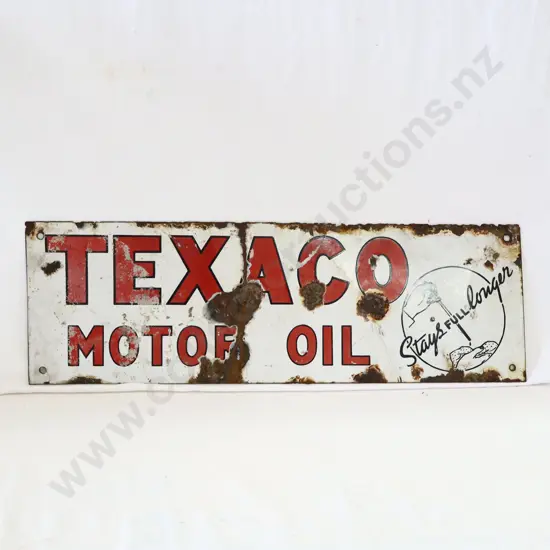 Texaco Motor Oil Stays Full Longer Enamel Bottle Rack Sign