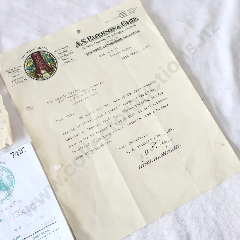 Big Tree Motor Oil Invoices x 3 Image 1++