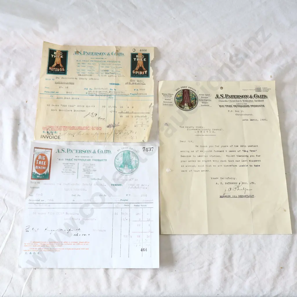 Big Tree Motor Oil Invoices x 3 Image 1++