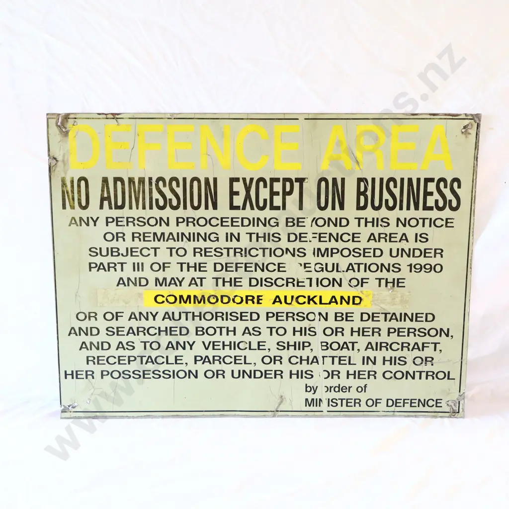 Auckland Defence Area Tin Sign Image 1++