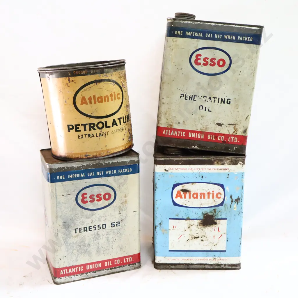 Atlantic Oil Tin, Esso Oil Tins x 2 And Atlantic Grease Tin Image 1++