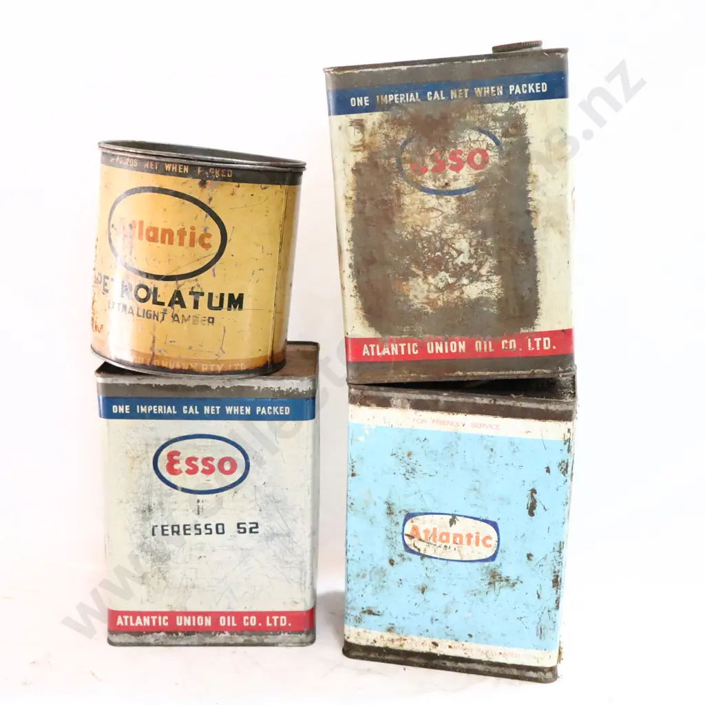 Atlantic Oil Tin, Esso Oil Tins x 2 And Atlantic Grease Tin Image 1++
