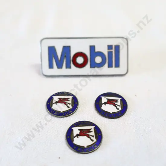Mobil Hat Badge And Three Vacuum Enamel Badges