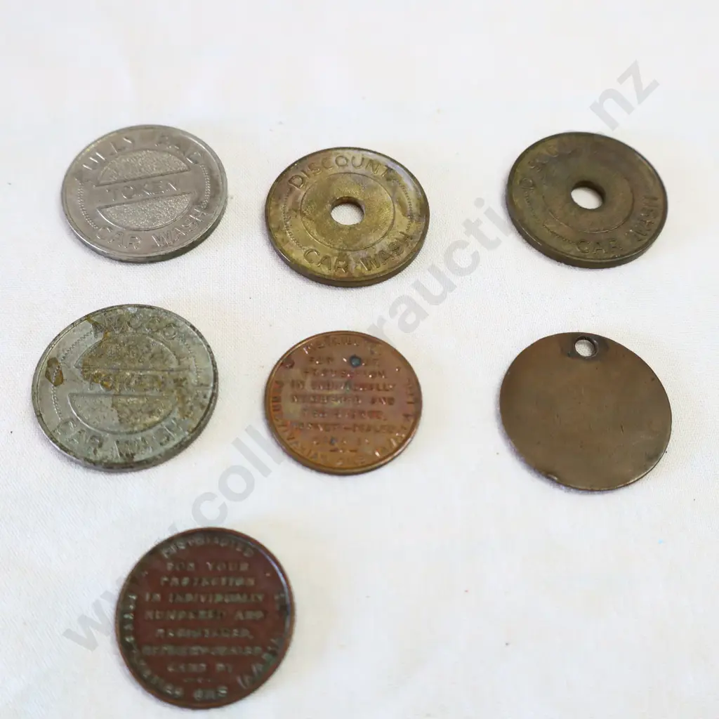 EARLY Car Wash Tokens x 4, Kendell Tokens x 2, Firestone Tyres Token. Image 1++