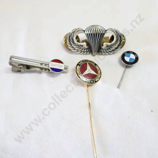 Datsun Tie Clip, BMW, Mercdes Pins And Ballon Badge