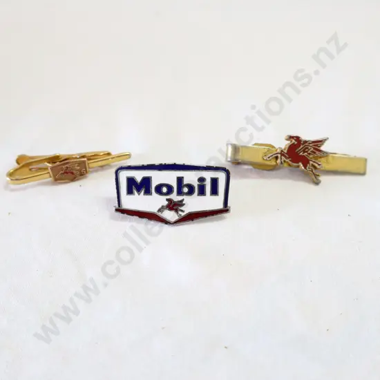 Mobil Tie Clips x 2 + Mobil Enamel Hat Badge