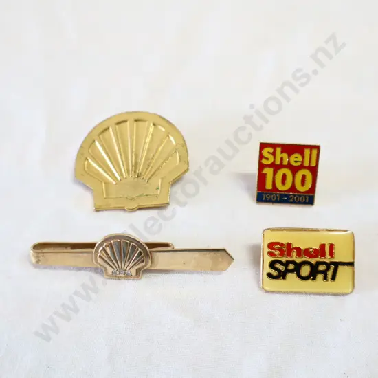 Shell Badges x 3 + 10k Gold Shell Tie Pin With Diamonds