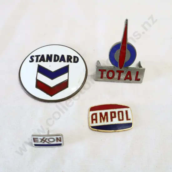 Standard, Exxon, Total, Ampol Enamel Badges.